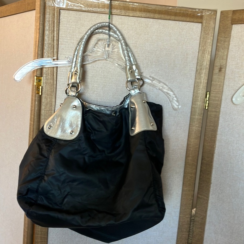 FINAL MARKDOWN Attention Silver and Black Women's Handbag